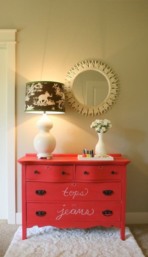 House of Fifty red chalkboard dresser