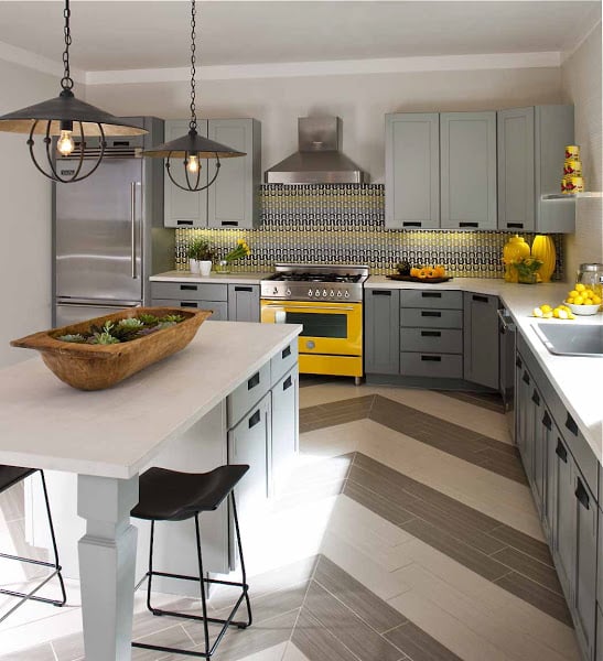 Houses Gardens People gray yellow kitchen