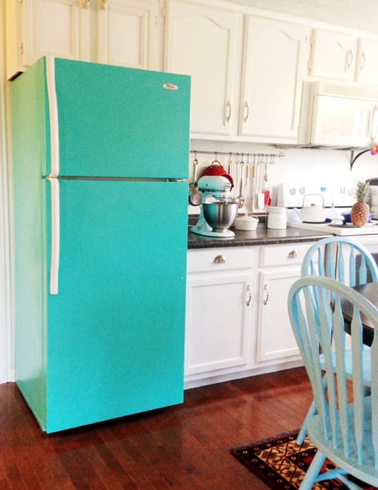 Crazy Crooked Cottage retro turquoise fridge