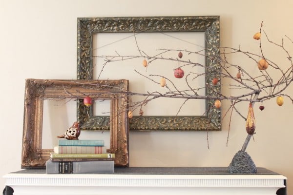 fall mantel with diy halloween tree, The Rooster and The Hen