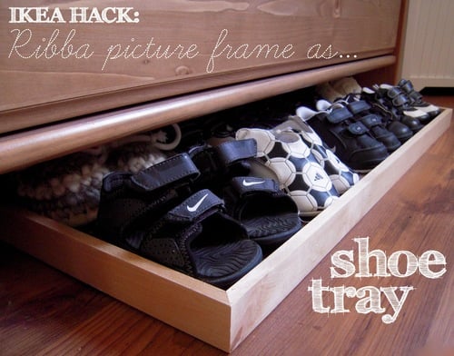 shoe storage ideas - use a photo frame to hold and store kids shoes, Justine Taylor