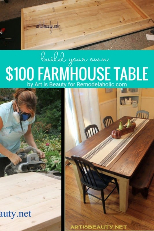 Farmhouse Table DIY On A Budget By Art Is Beauty Featured On Remodelaholic.com