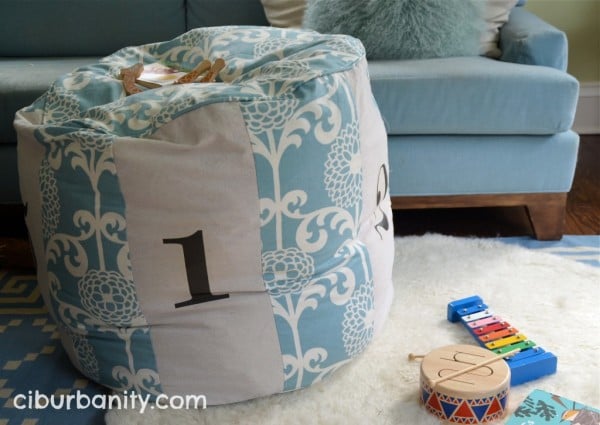 Land of Nod knock-off floor pouf, featured on Remodelaholic.com