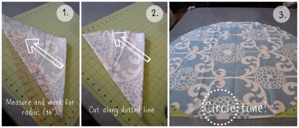 how to cut a large fabric circle for a land of nod floor pouf knock-off, featured on Remodelaholic.com