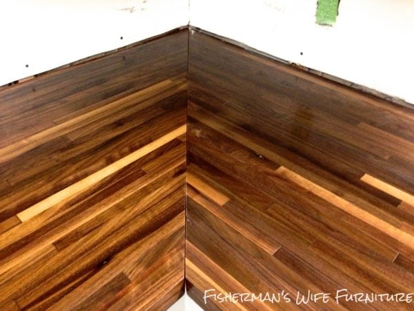 butcherblock countertops in a small kitchen makeover, Fisherman's Wife Furniture featured on Remodelaholic.com