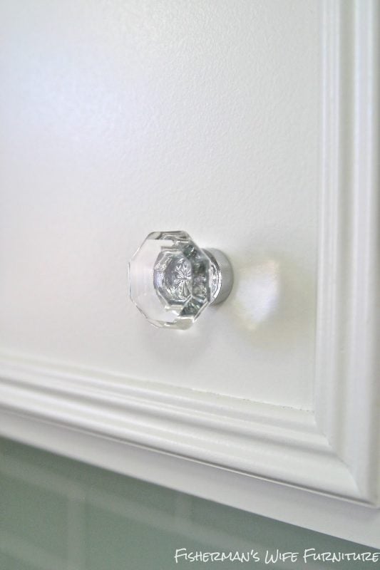 glass knobs on white cabinets, Fisherman's Wife Furniture featured on Remodelaholic.com