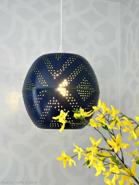 knock-off West Elm perforated globe pendant from bowls diy tutorial, Mad In Crafts via Remodelaholic
