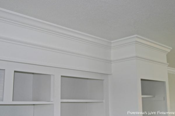 makeover white painted kitchen cabinets with molding, Fisherman's Wife Furniture featured on Remodelaholic.com