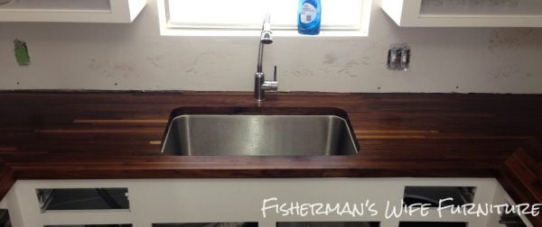 wooden butcherblock countertops with undermount sink, Fisherman's Wife Furniture featured on Remodelaholic.com