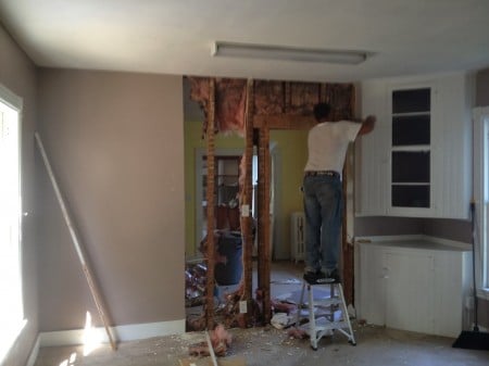 demo day, taking out the dining room wall, SoPo Cottage featured on Remodelaholic