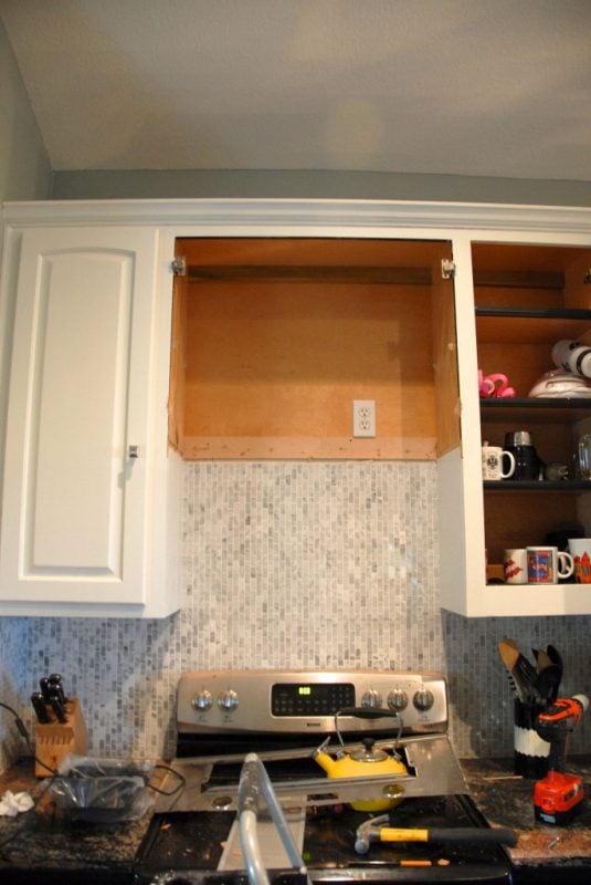 remove cabinet for custom range hood, The Rozy Home featured on Remodelaholic