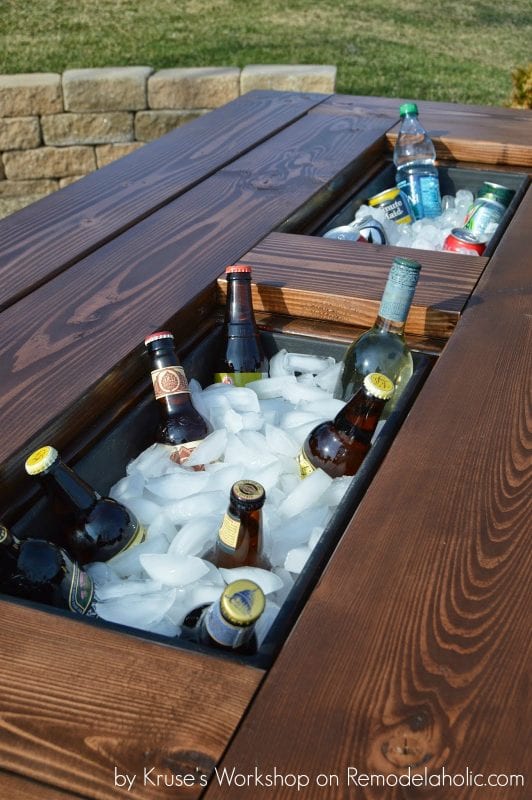 Build a patio table with built-in drink coolers from planter boxes - Kruse's Workshop on @Remodelaholic