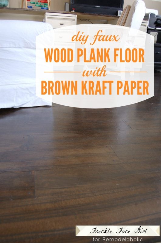 DIY faux wood plank floor using brown kraft paper  Freckle Face Girl for Remodelaholic