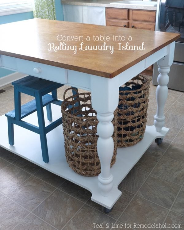How to Turn a Table into a Rolling Island | Teal & Lime for remodelaholic.ocm
