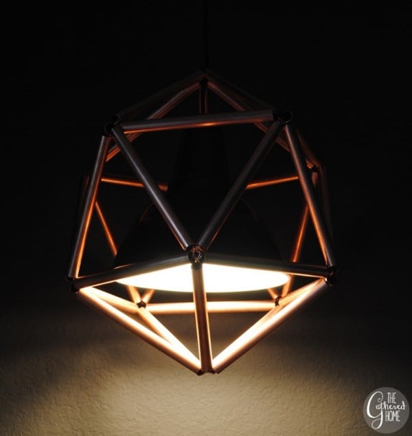 geometric icosahedron copper pipe pendant lamp, The Gathered Home on Remodelaholic