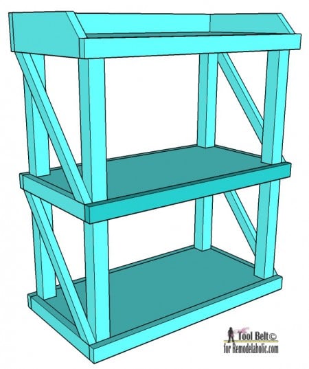 Free DIY plans to build an easy and stylish small shelf on Remodelaholic.com in blue