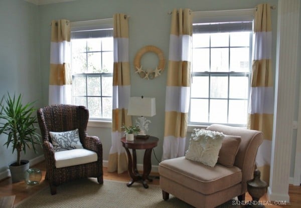Sand and Sisal - striped painted curtains - via Remodelaholic