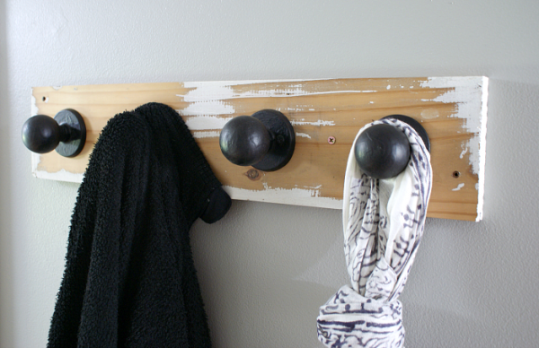 salvaged wood and door knob coat hanger, 52 Weekends of DIY