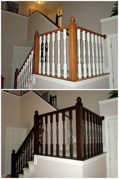 How to Redo an Oak Stair Banister in Java Using Gel Stain, Semi-Domesticated Mama featured on Remodelaholic