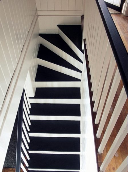 black and white painted staircase makeover, Chapter37 on Remodelaholic