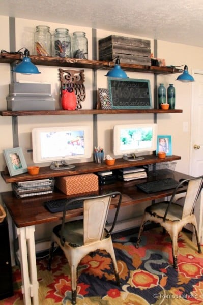 organized home office with easy DIY rustic shelves, Remodelaholic