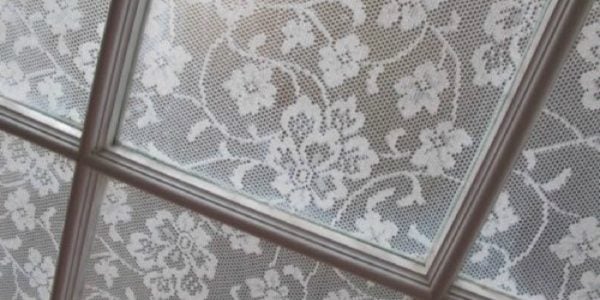 DIY Window Film made of Lace Curtain by Annabel Vita on Remodelaholic
