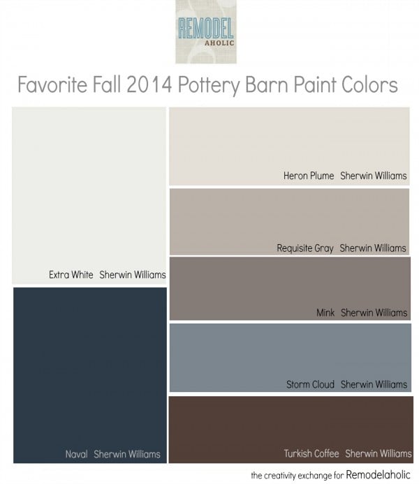Favorites from the fall 2014 Pottery Barn paint color collection. Remodelaholic.com